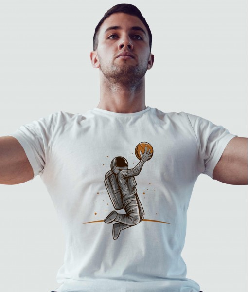 Мъжка тениска с щампа Спортни Илюстрации Basketball Rebounding astronaut - TShirtArtShop.com